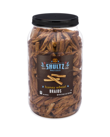 Shultz Honey Wheat Braided Pretzels - (6) 23 oz tubs/case